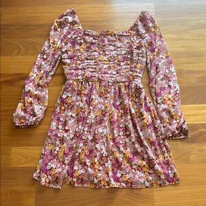 Crystal Doll Pink Ruched Sundress with Bishop Sleeves